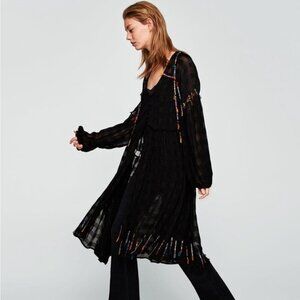 Zara Black Bohemian Sheer Midi Dress size L
